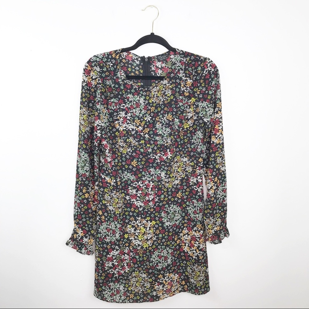 Topshop black floral long sleeve dress
